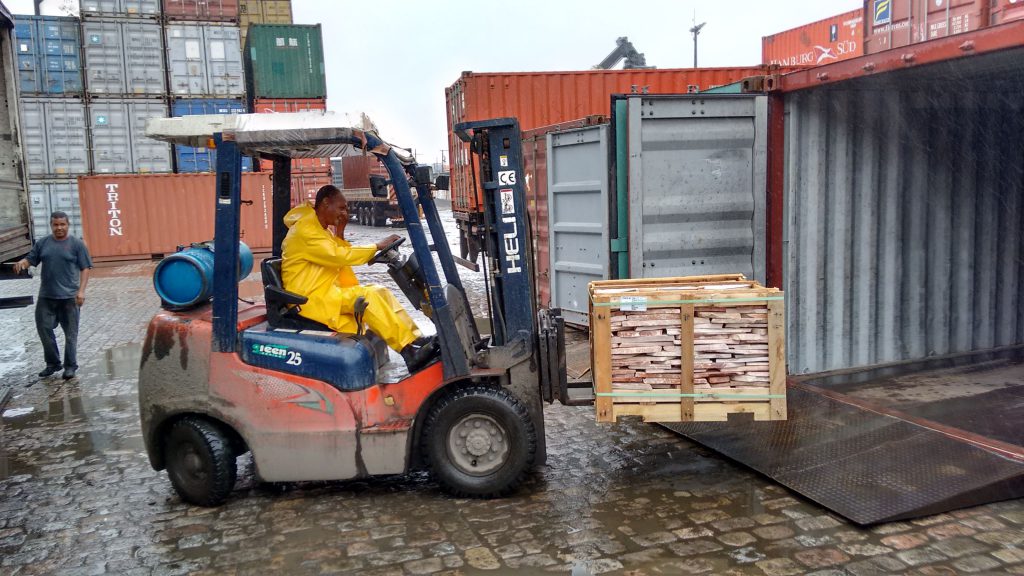 container filled with import natural stones from Brazil